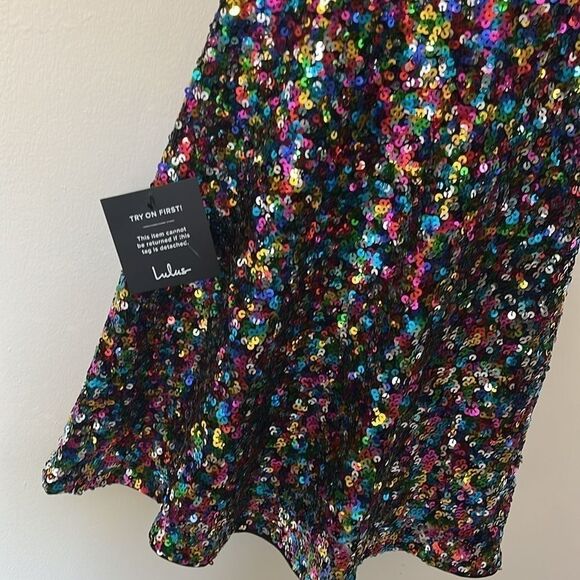 Lulu's NWT Dance Until Dawn Rainbow Multi Sequin Skater Mini Dress sz XS - Picture 6 of 11